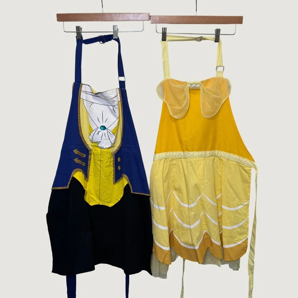Disney Unisex Beauty and the Beast Apron Set OS Yellow Blue Belle Beast Cosplay